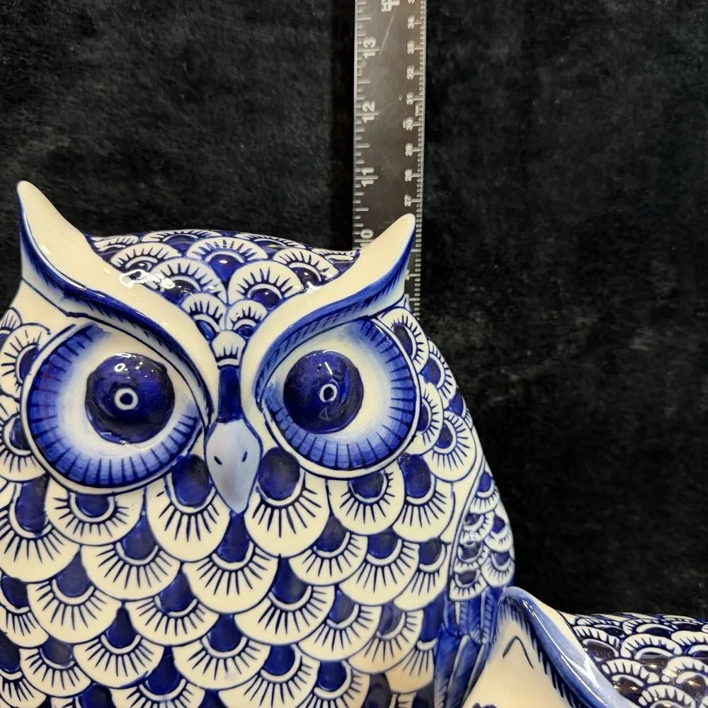 Pier 1 Imports Retired Chinoiserie Owl Decor Large Figurines Set of 2 Ceramic